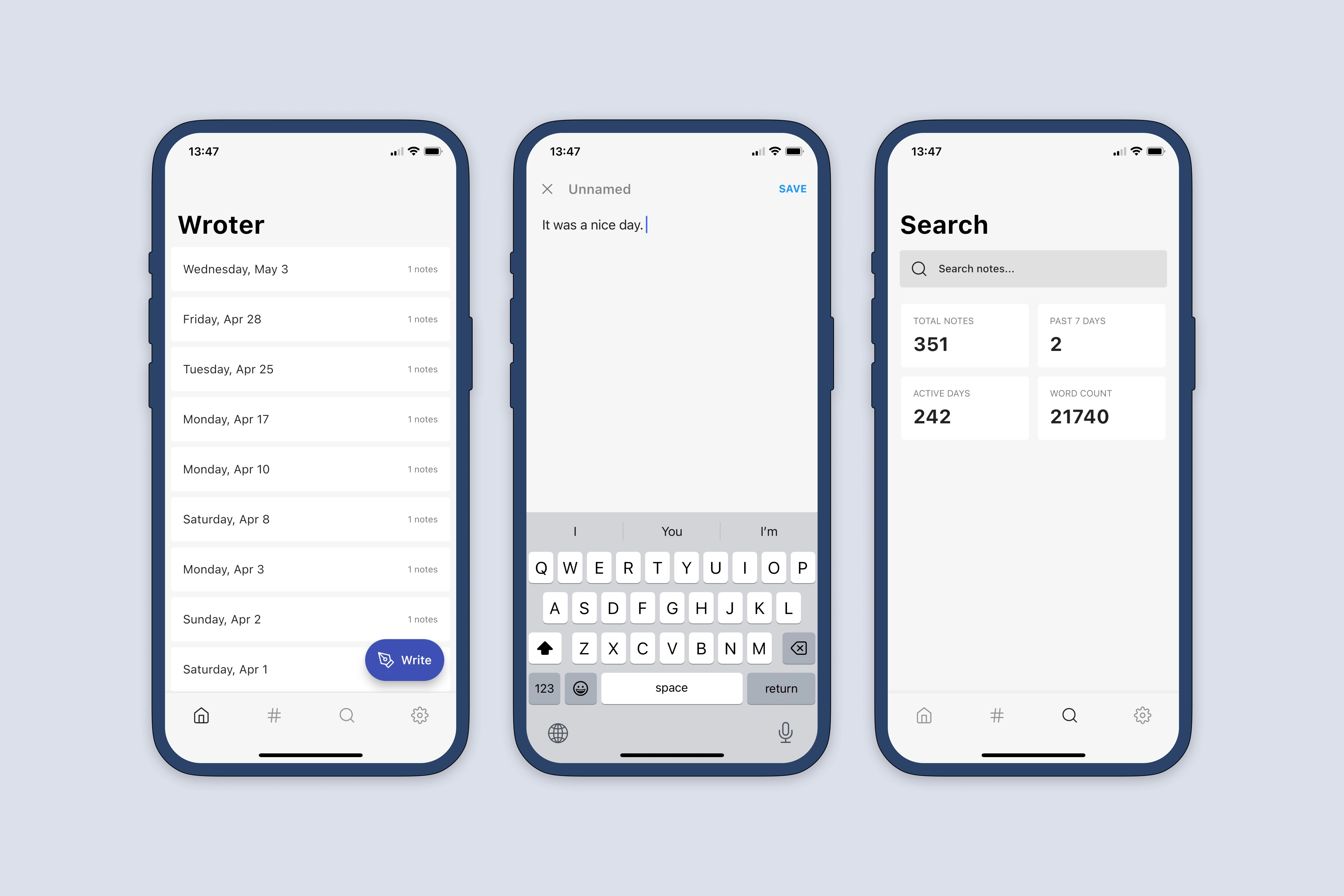 Wroter screenshots